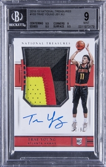 2018-19 Panini National Treasures #103 Trae Young Signed Patch Rookie Card (#12/99) - BGS MINT 9/BGS 10